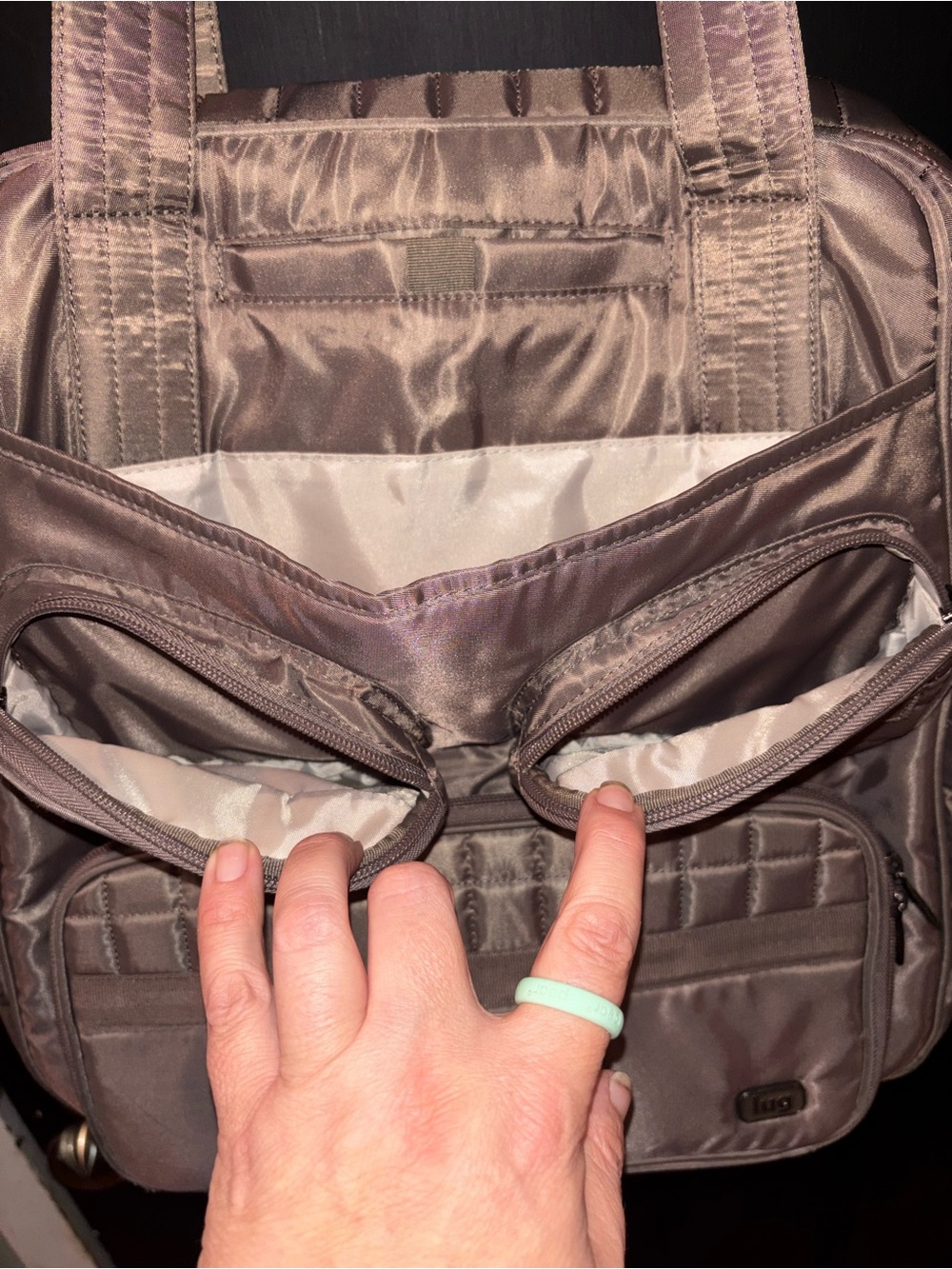 Lug Puddle Jumper Metallic Gray Quilted Convertible Tote Backpack Travel - Picture 7 of 11